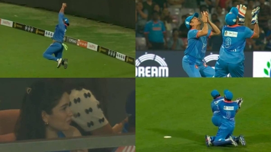 Yuvraj Singh, 43, pulls off spectacular 'vintage' flying catch; Sara Tendulkar's priceless reaction captured as Sachin Tendulkar collides